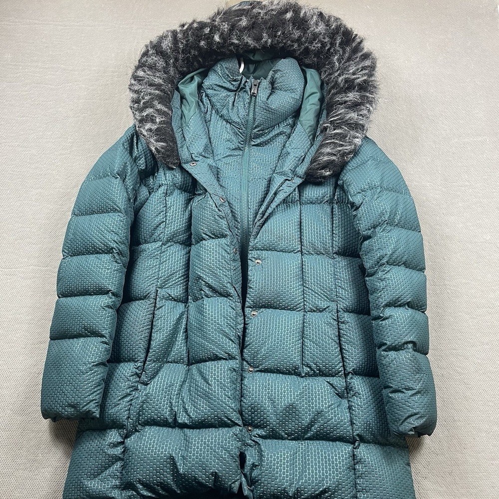 The North Face Jacket Parkina Womens Small Goose Down Long Coat Green Fur‎ Hood